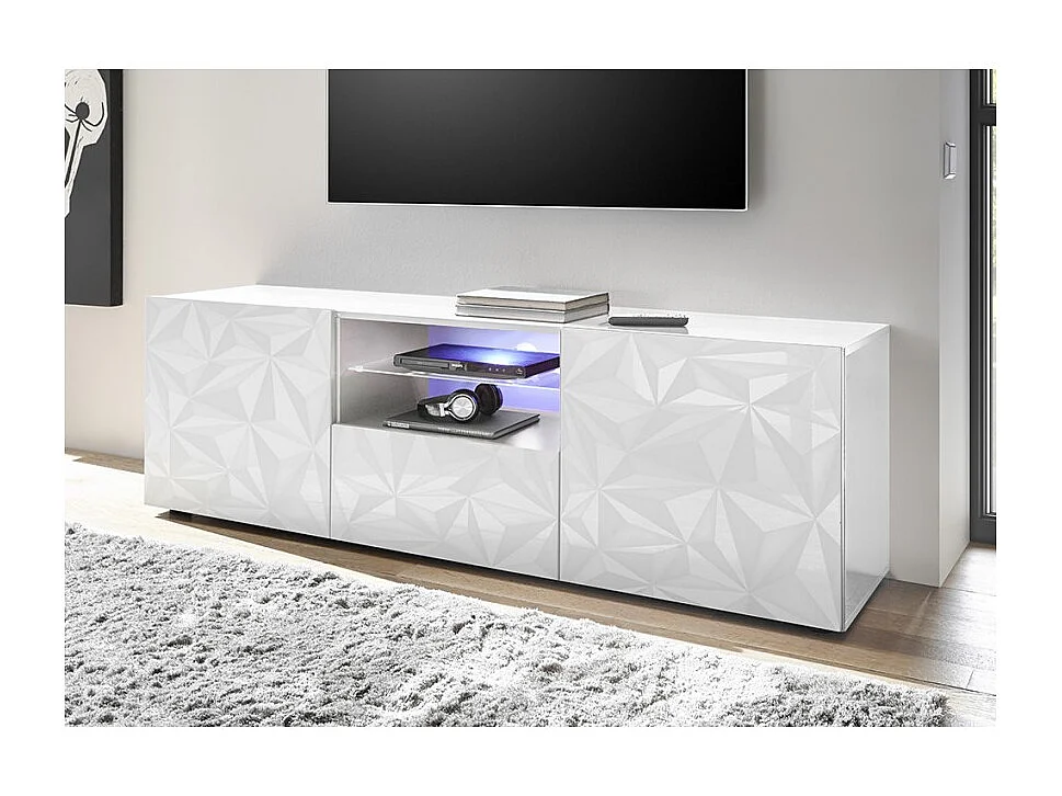 Meuble TV - Blanc Laque brillant - L 181 x P 43 x H 57cm - PARIGI