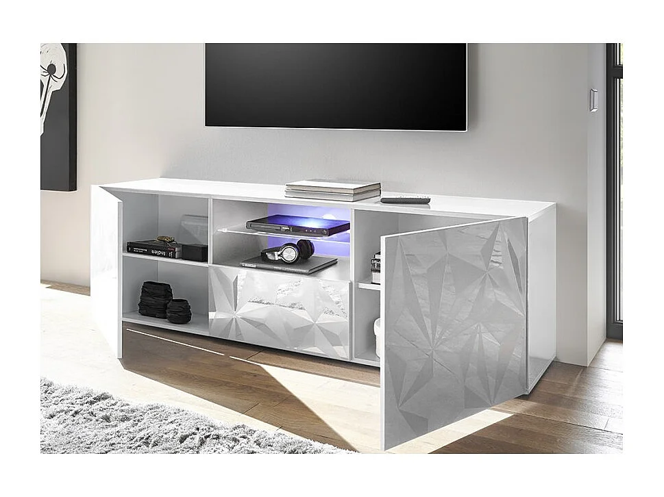 Meuble TV - Blanc Laque brillant - L 181 x P 43 x H 57cm - PARIGI