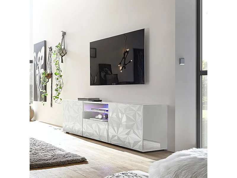 Meuble TV - Blanc Laque brillant - L 181 x P 43 x H 57cm - PARIGI