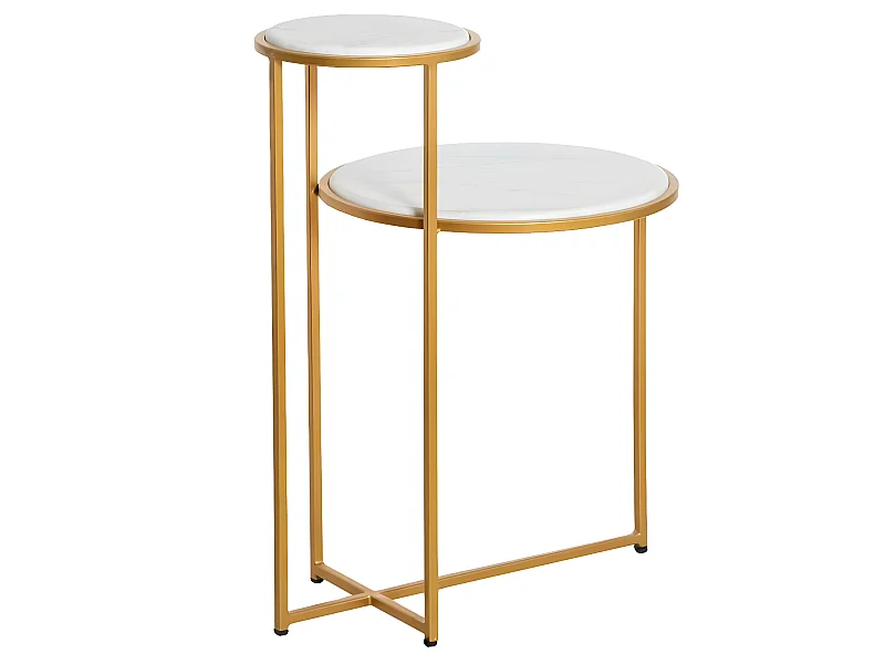 Mesa auxiliar de mármol Rosita - Tablero de mármol blanco grueso de 2 cm y estructura de metal dorado para un estilo contemporáneo y elegante