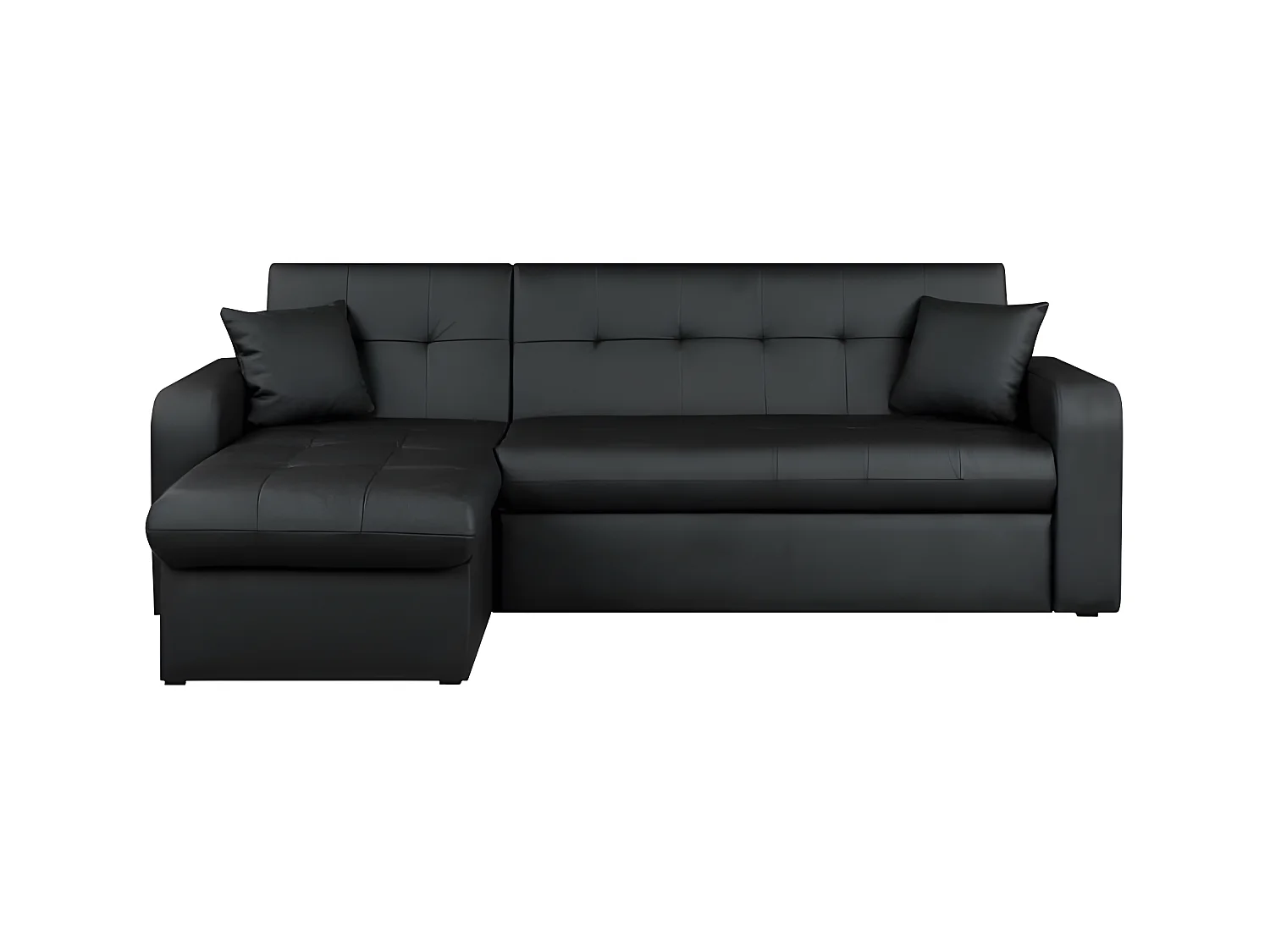 Divano ad angolo convertibile 3 posti con contenitore - Similpelle nera - Stile contemporaneo - L 235 x P 85 cm