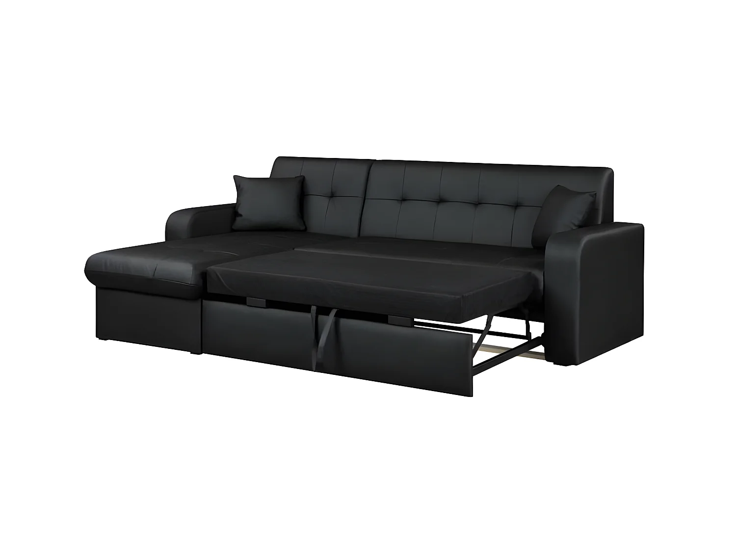 Ecksofa mit Stauraum 3-Sitzer - Schwarz Kunstleder - Zeitgenössischer Stil - L 235 x T 85 cm