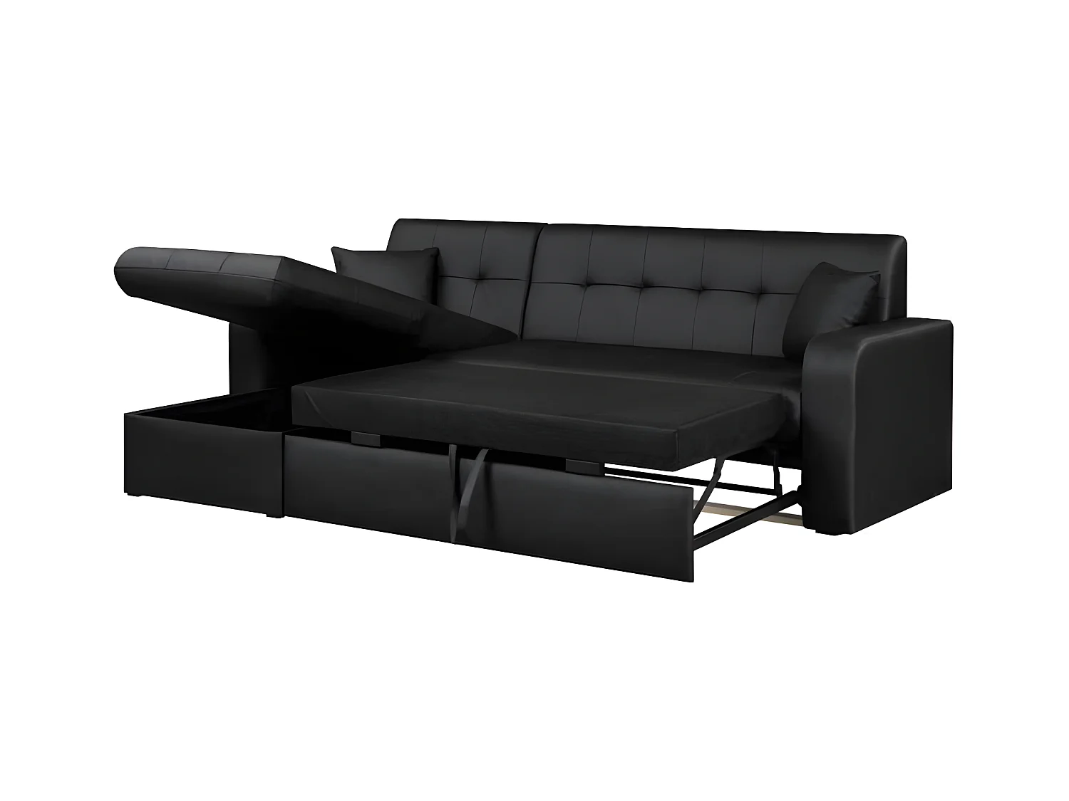 Ecksofa mit Stauraum 3-Sitzer - Schwarz Kunstleder - Zeitgenössischer Stil - L 235 x T 85 cm