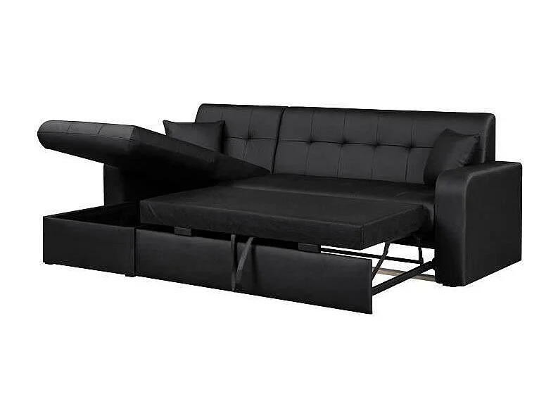 ROMAN Canape dangle reversible convertible 3 places + Coffre de rangement - Simili noir - Contemporain - L 235 x P 85 - 153 cm