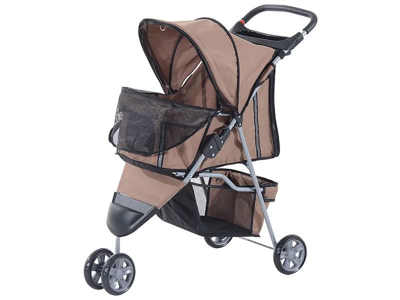 Poussette buggy pour chien chat animaux roue avant pivotante 360 degrés marron