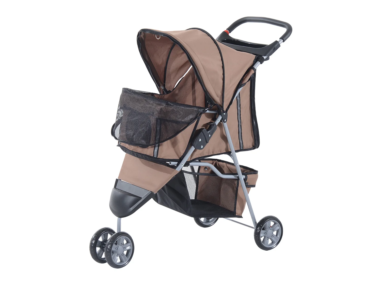 Poussette buggy pour chien chat animaux roue avant pivotante 360 degrés marron