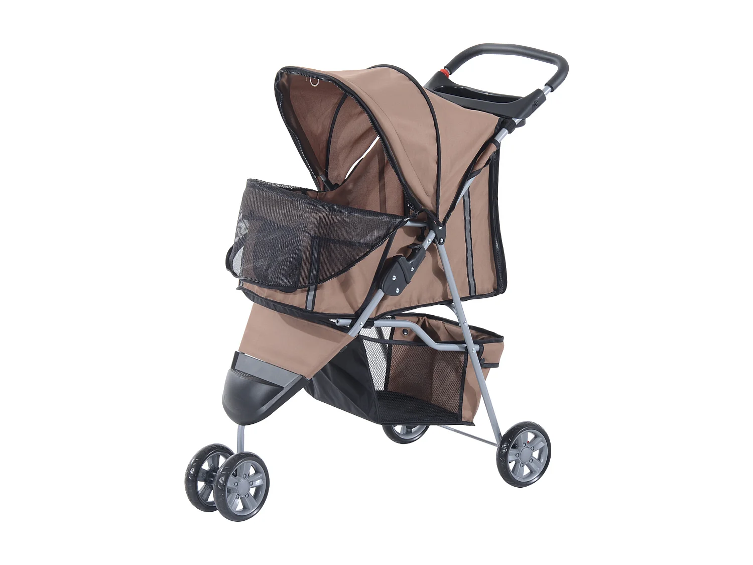 Poussette buggy pour chien chat animaux roue avant pivotante 360 degrés marron