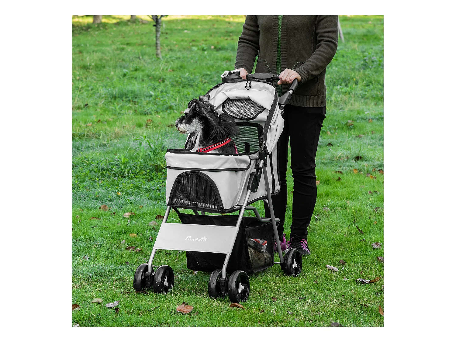 Poussette buggy pour chiens 75L x 46l x 94H cm pliable imperméable tissu 600D Oxford 4 roues gris