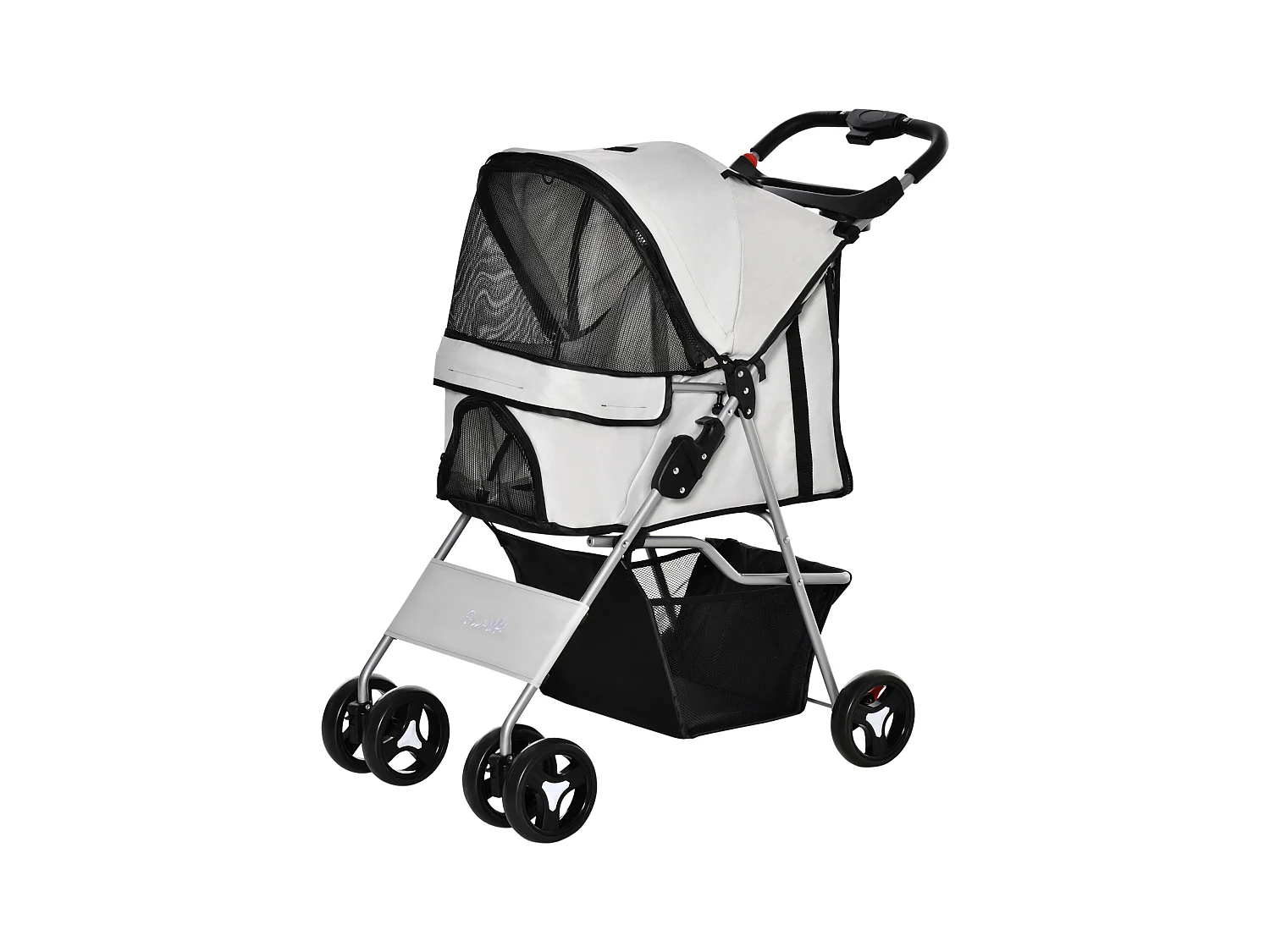 Poussette buggy pour chiens 75L x 46l x 94H cm pliable imperméable tissu 600D Oxford 4 roues gris