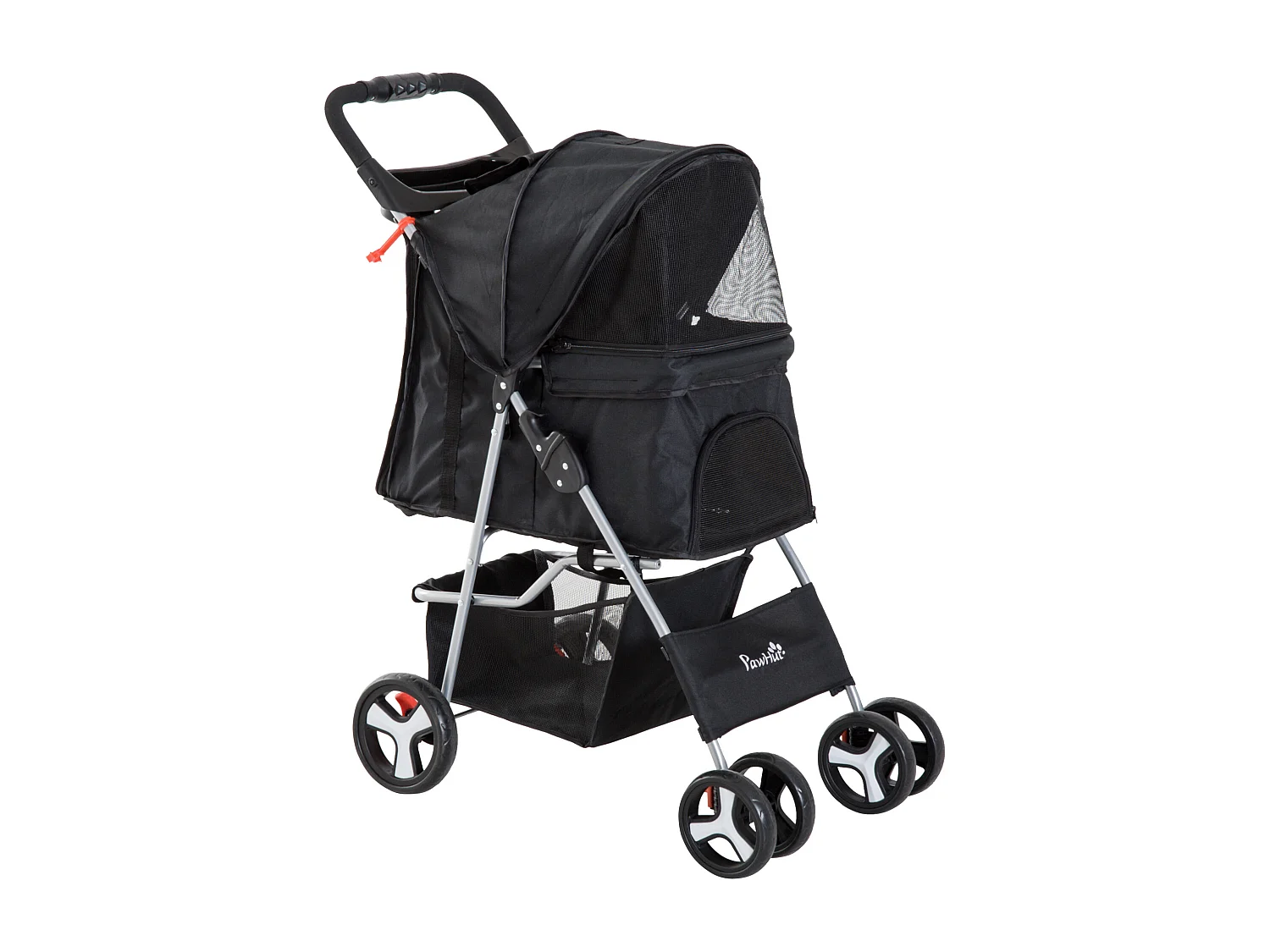 Poussette buggy pour chiens 75L x 46l x 94H cm pliable imperméable tissu 600D Oxford 4 roues noir