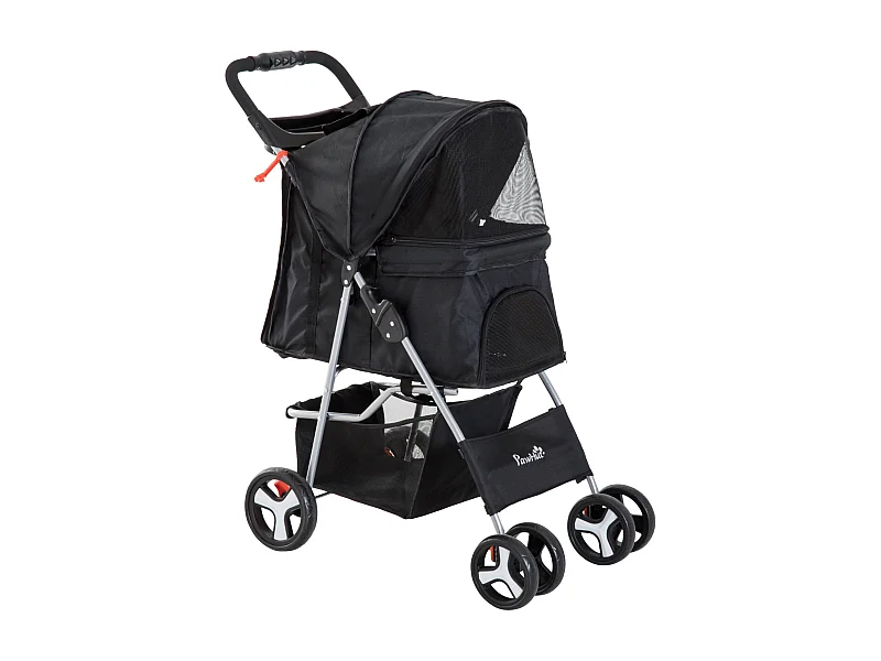 Poussette buggy pour chiens 75L x 46l x 94H cm pliable imperméable tissu 600D Oxford 4 roues noir