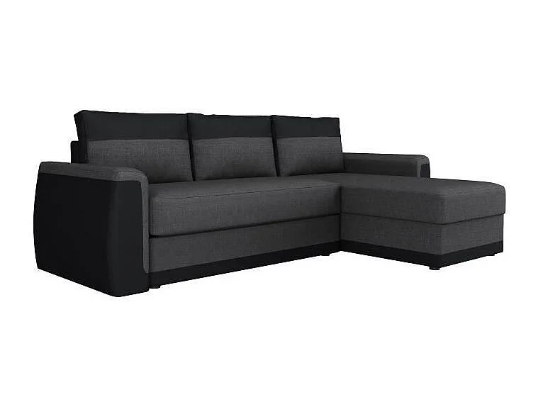 JAMES Canape dangle convertible 3 places + Coffre de rangement - Simili noir et tissu gris anthracite - L 230 x P 142 cm