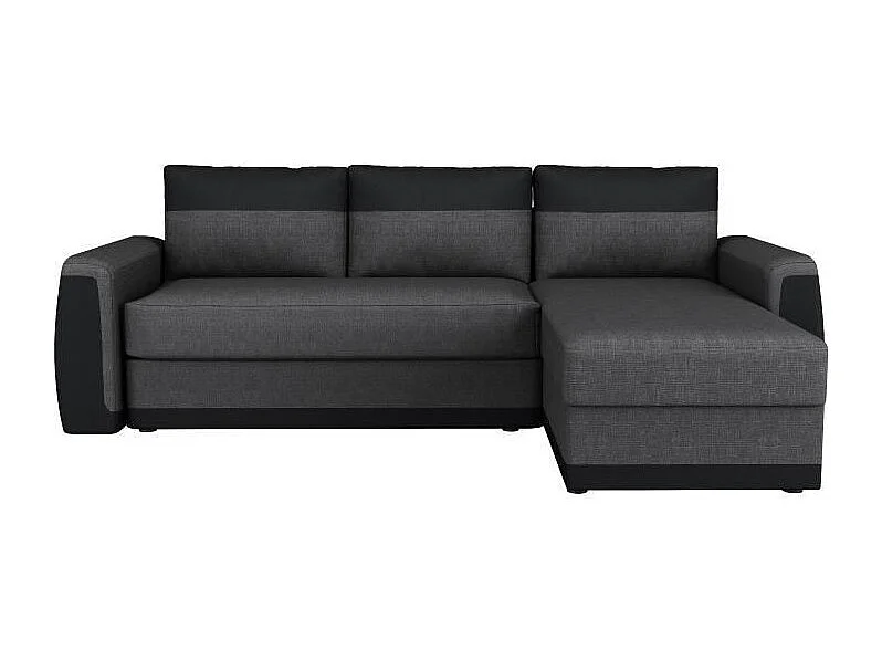 JAMES Canape dangle convertible 3 places + Coffre de rangement - Simili noir et tissu gris anthracite - L 230 x P 142 cm