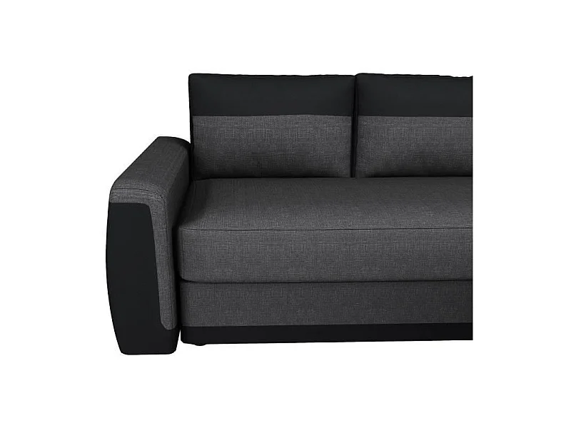JAMES Canape dangle convertible 3 places + Coffre de rangement - Simili noir et tissu gris anthracite - L 230 x P 142 cm