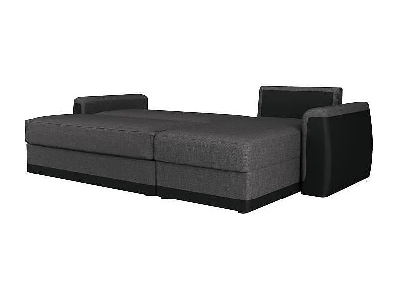 JAMES Canape dangle convertible 3 places + Coffre de rangement - Simili noir et tissu gris anthracite - L 230 x P 142 cm