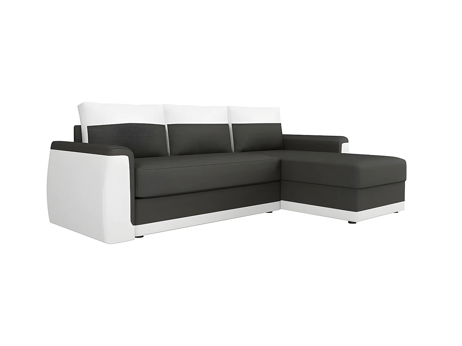 JAMES Canape dangle convertible 3 places + Coffre de rangement - Simili blanc et tissu gris anthracite - L 230 x P 142 cm