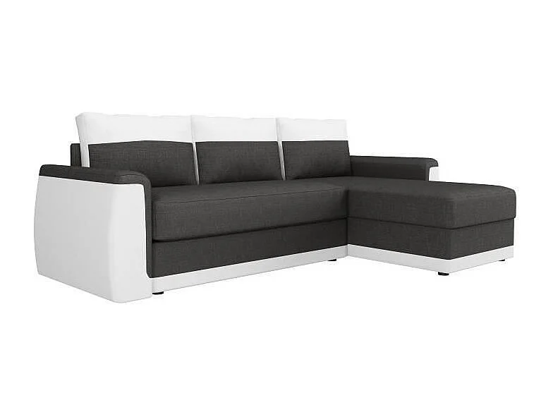 JAMES Canape dangle convertible 3 places + Coffre de rangement - Simili blanc et tissu gris anthracite - L 230 x P 142 cm