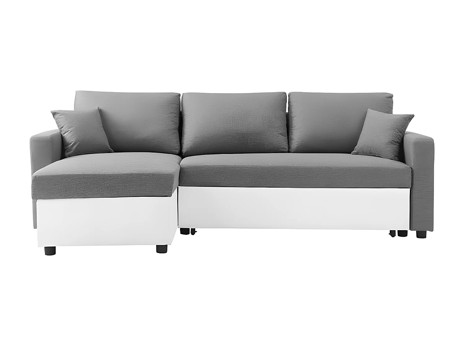 Canapé d'angle gauche convertible grand couchage + coffre - Tissu Blanc et gris - L 228 x P 148 x H 86 cm - OWENS