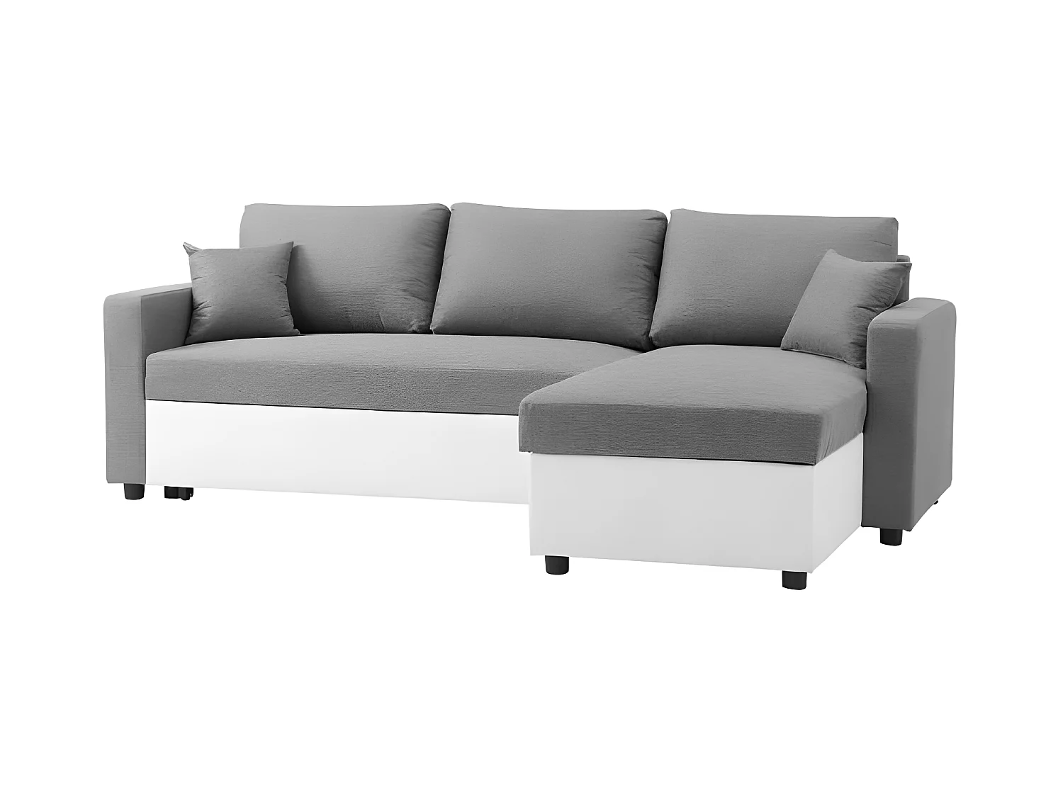 Canapé d'angle gauche convertible grand couchage + coffre - Tissu Blanc et gris - L 228 x P 148 x H 86 cm - OWENS