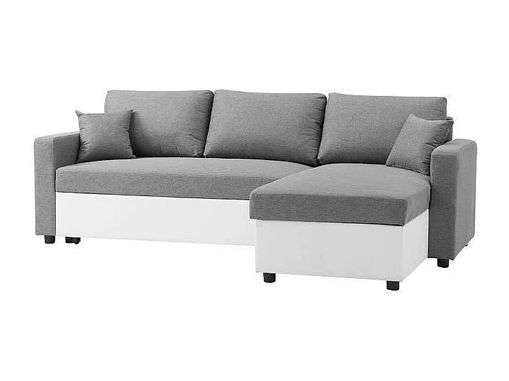 Canapé d'angle gauche convertible grand couchage + coffre - Tissu Blanc et gris - L 228 x P 148 x H 86 cm - OWENS