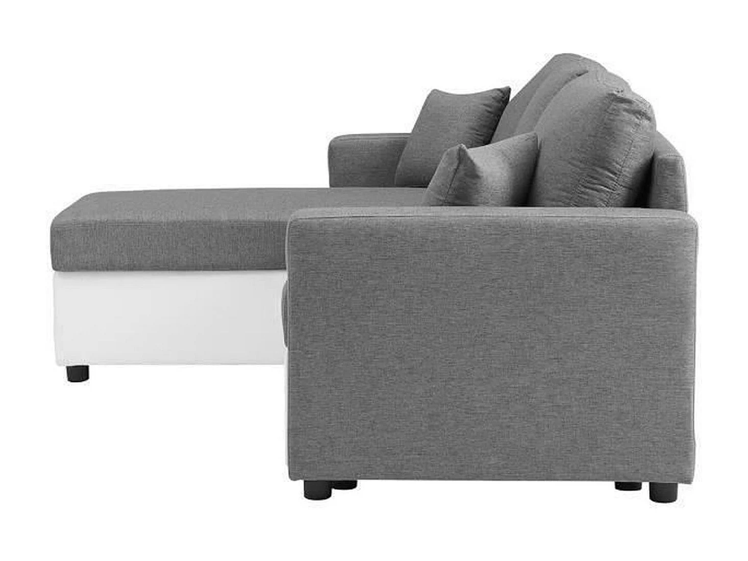 Canapé d'angle gauche convertible grand couchage + coffre - Tissu Blanc et gris - L 228 x P 148 x H 86 cm - OWENS