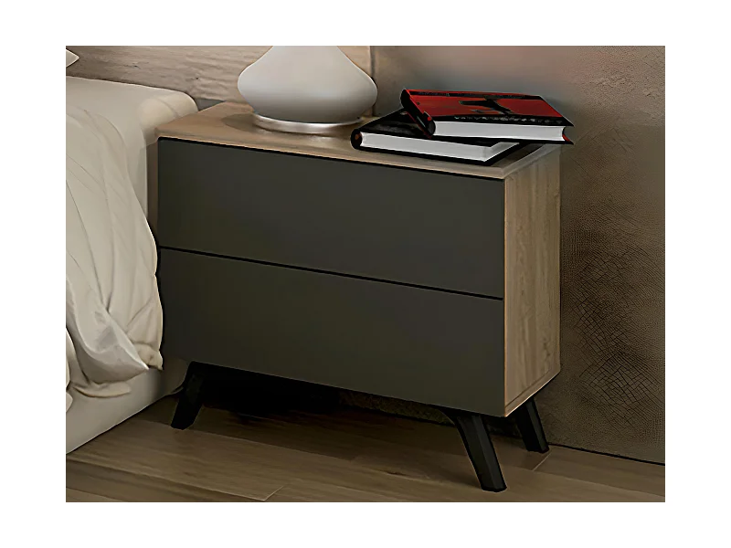 Table de chevet, table de nuit coloris chêne cambrian, graphite - Longueur 52 x Profondeur 34,80 x Hauteur 50 cm