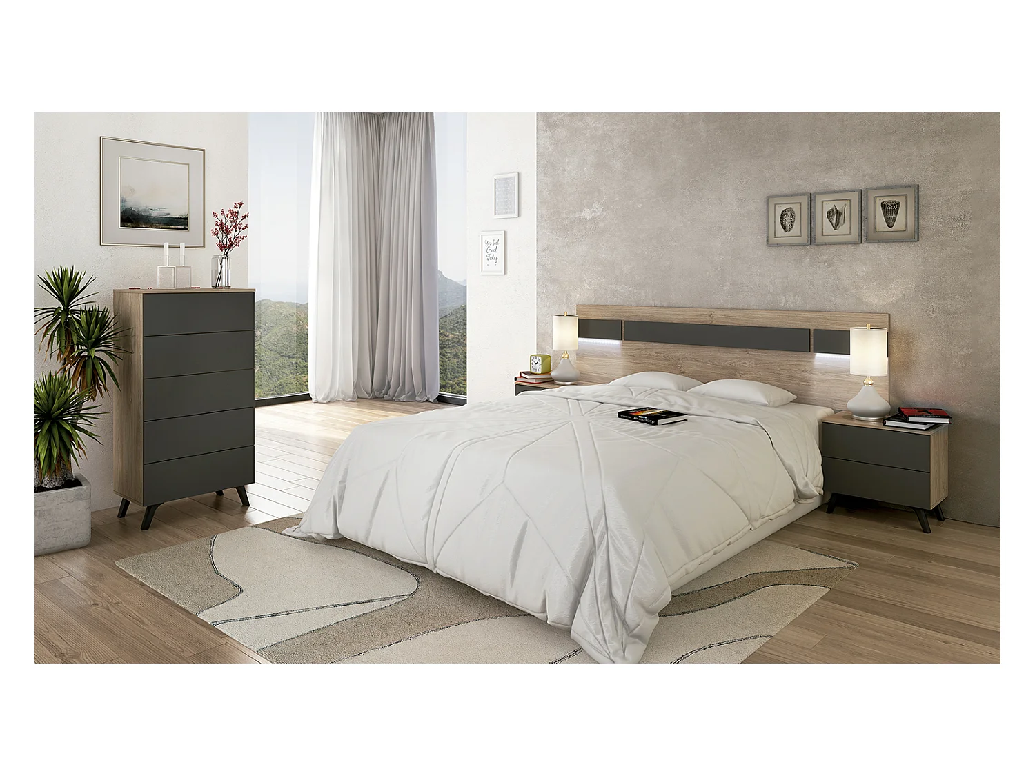 Table de chevet, table de nuit coloris chêne cambrian, graphite - Longueur 52 x Profondeur 34,80 x Hauteur 50 cm