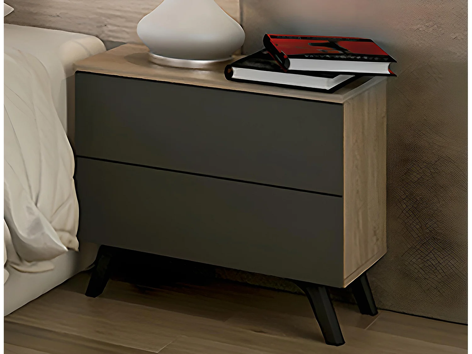 Table de chevet, table de nuit coloris chêne cambrian, graphite - Longueur 52 x Profondeur 34,80 x Hauteur 50 cm