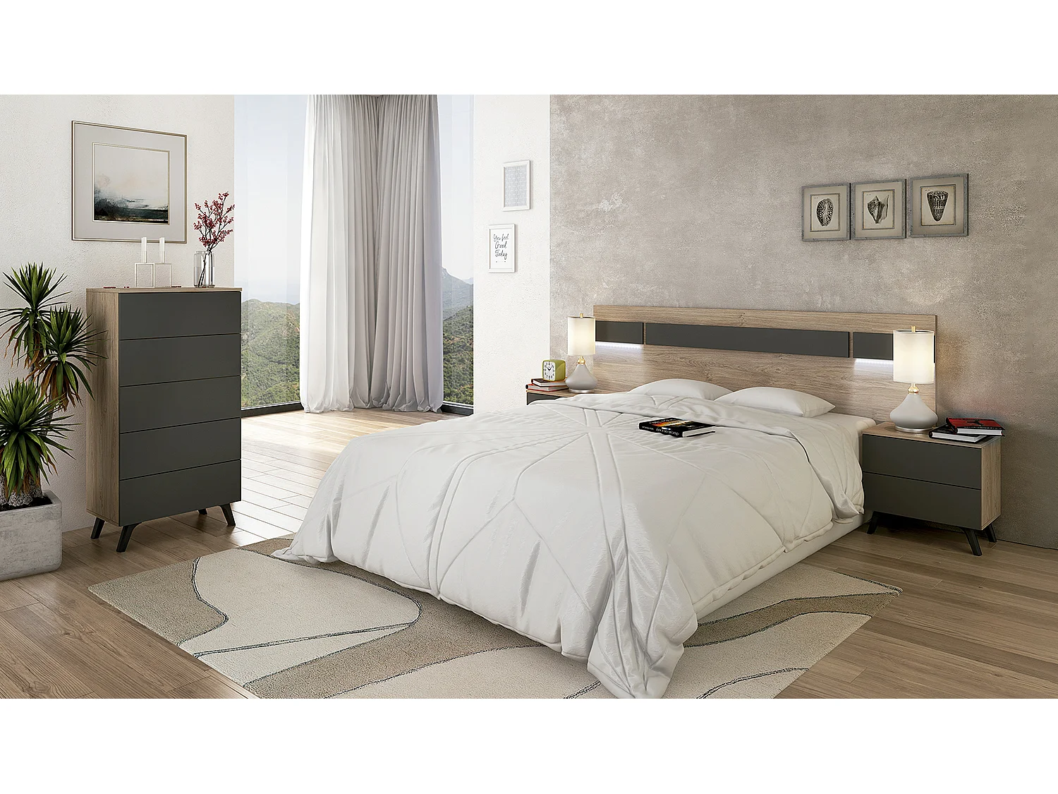 Table de chevet, table de nuit coloris chêne cambrian, graphite - Longueur 52 x Profondeur 34,80 x Hauteur 50 cm