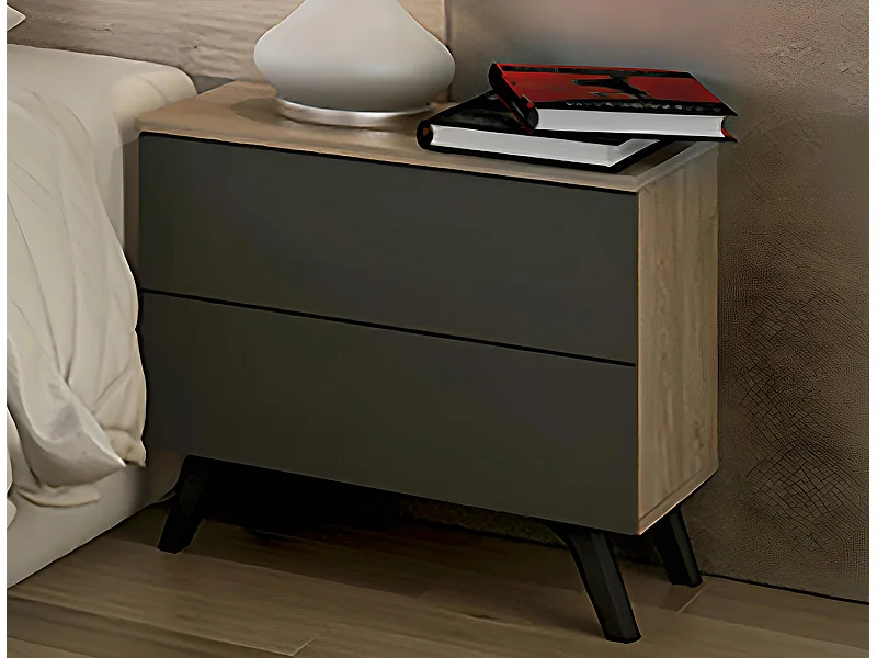 Table de chevet, table de nuit coloris chêne cambrian, graphite - Longueur 52 x Profondeur 34,80 x Hauteur 50 cm