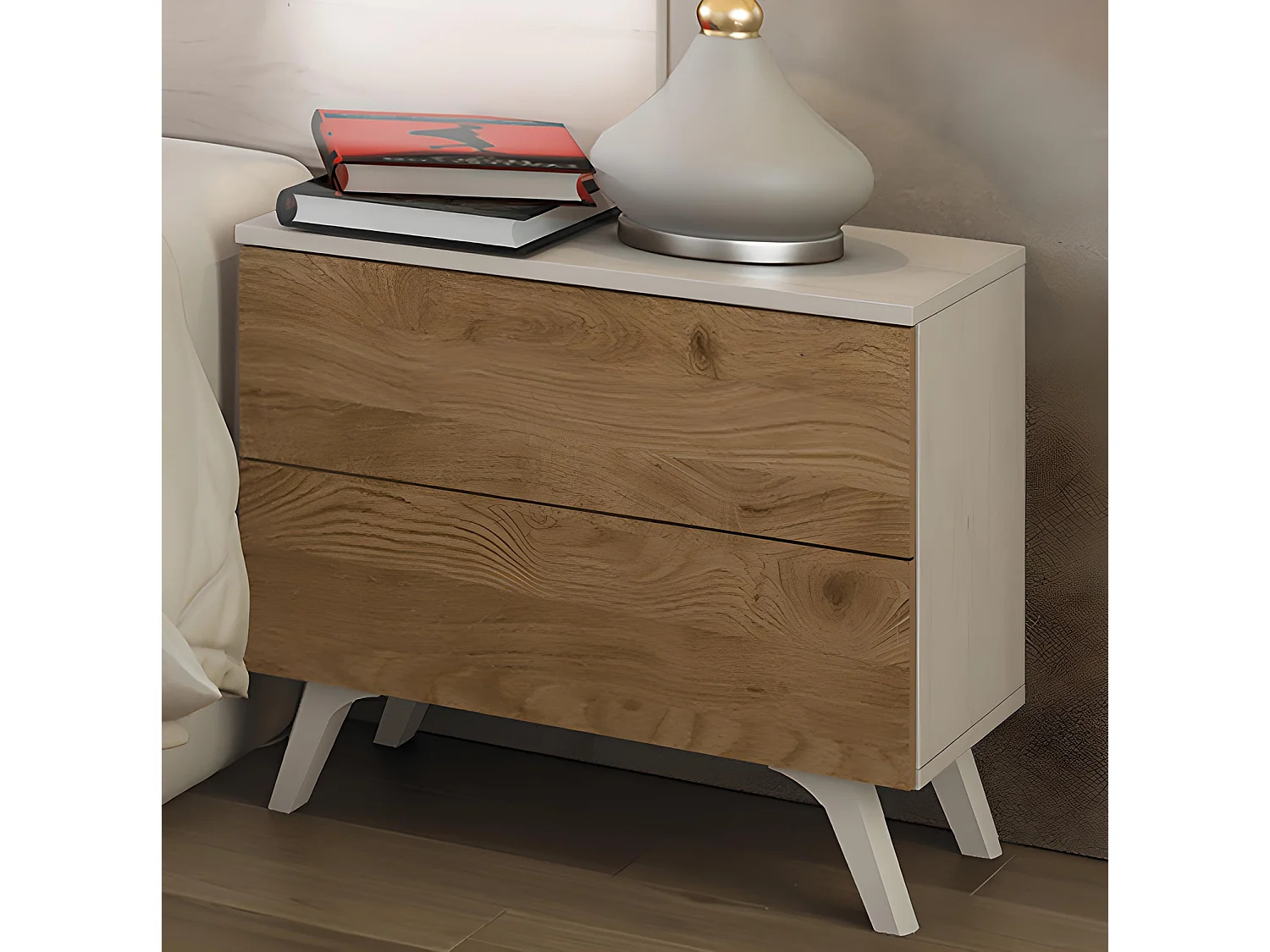 Table de chevet, table de nuit coloris andersen, blanc - Longueur 52 x Profondeur 34,80 x Hauteur 50 cm