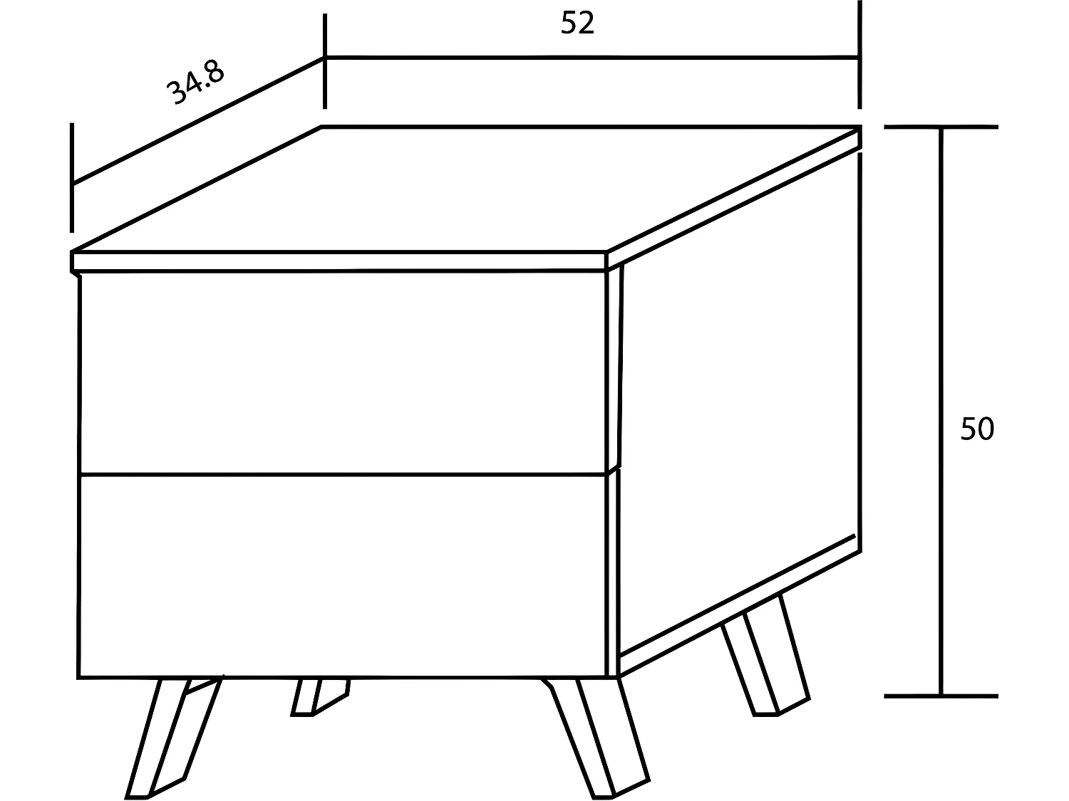 Table de chevet, table de nuit coloris andersen, blanc - Longueur 52 x Profondeur 34,80 x Hauteur 50 cm