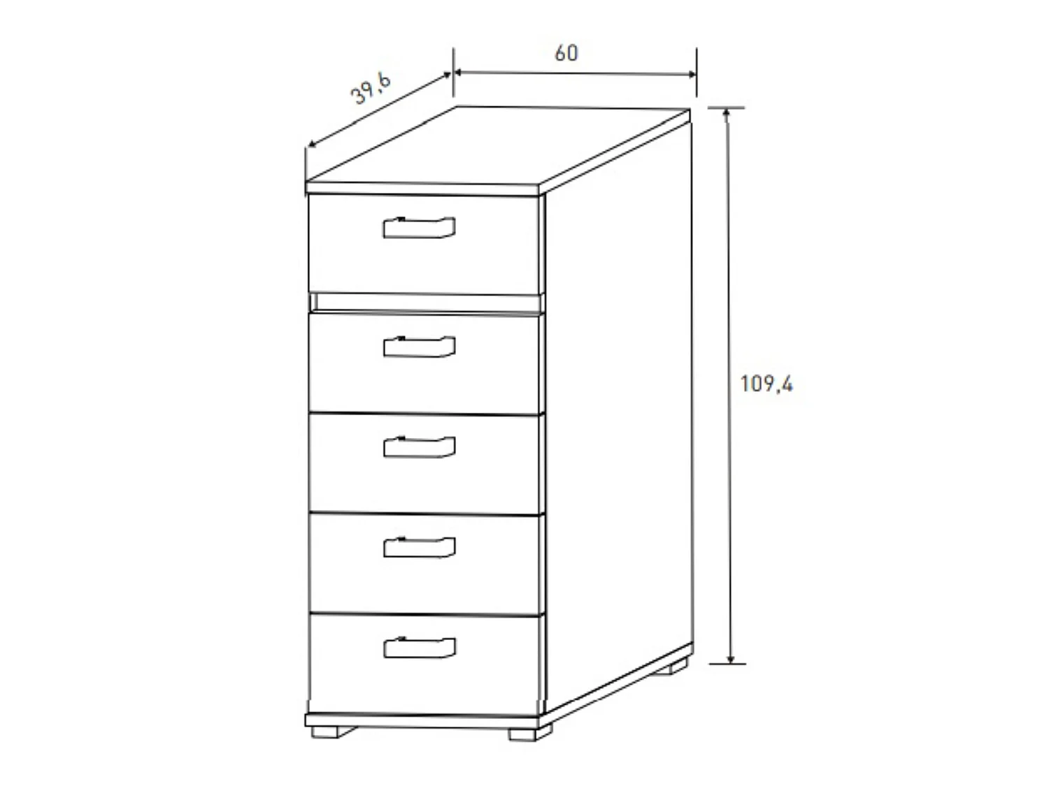 Chiffonnier , meuble de rangement coloris chêne cambrian/effet textile - Longueur 60 x Profondeur 39.6 x Hauteur 109.4 cm