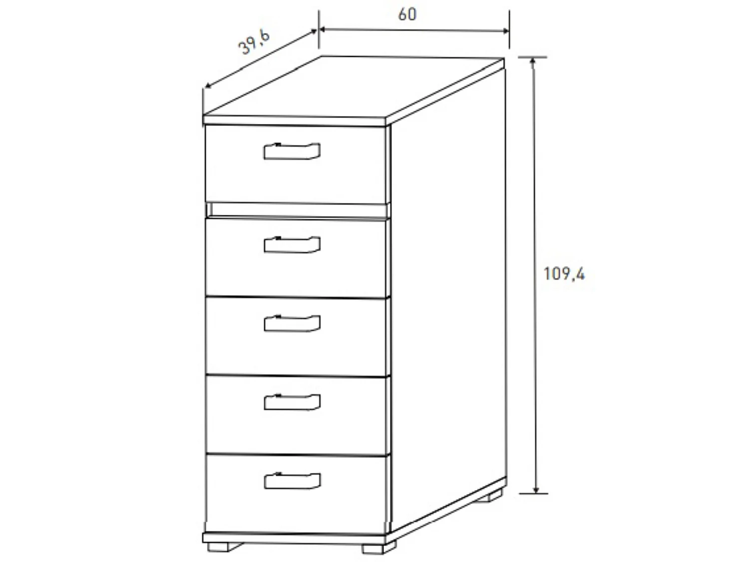Chiffonnier , meuble de rangement coloris chêne cambrian/effet textile - Longueur 60 x Profondeur 39.6 x Hauteur 109.4 cm