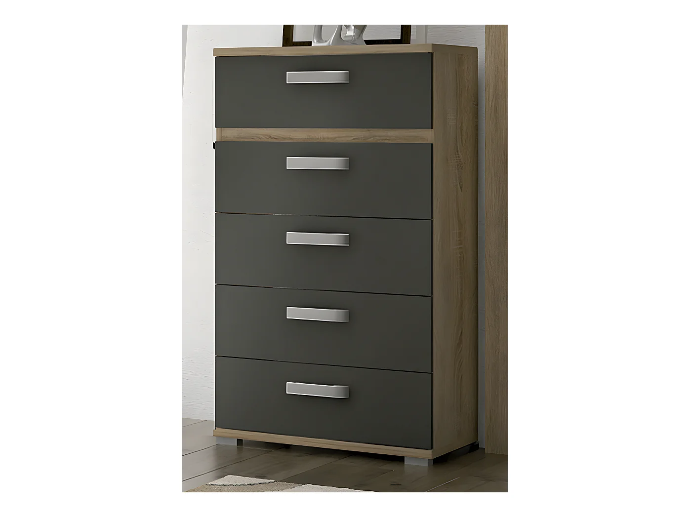 Chiffonnier commode meuble de rangement coloris chêne cambrian/graphite- Longueur 60 x Profondeur 39.6 x Hauteur 109.4 cm