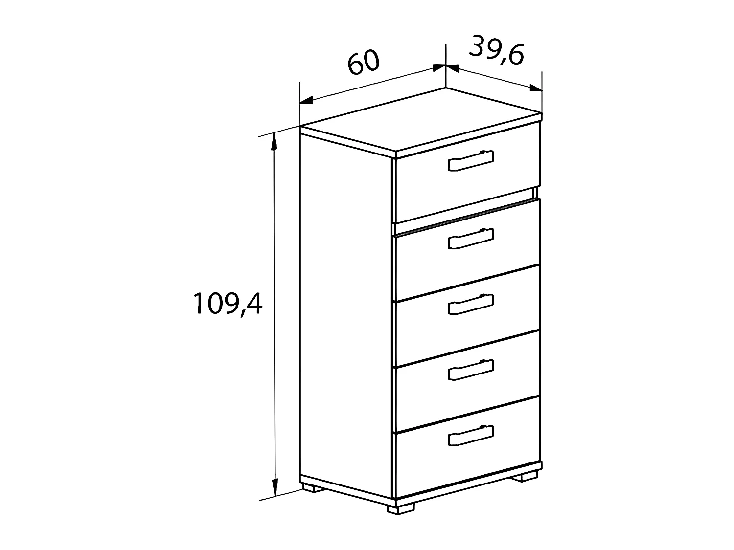 Chiffonnier commode meuble de rangement coloris chêne cambrian/graphite- Longueur 60 x Profondeur 39.6 x Hauteur 109.4 cm