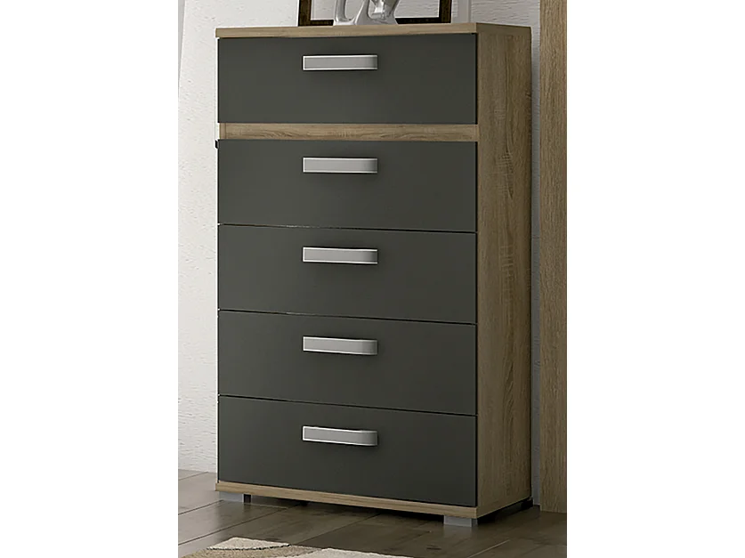 Chiffonnier commode meuble de rangement coloris chêne cambrian/graphite- Longueur 60 x Profondeur 39.6 x Hauteur 109.4 cm