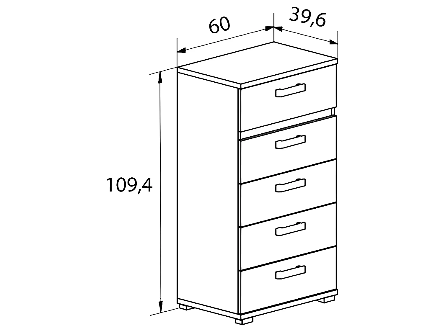 Chiffonnier commode meuble de rangement coloris chêne cendré/noir- Longueur 60 x Profondeur 39.6 x Hauteur 109.4 cm