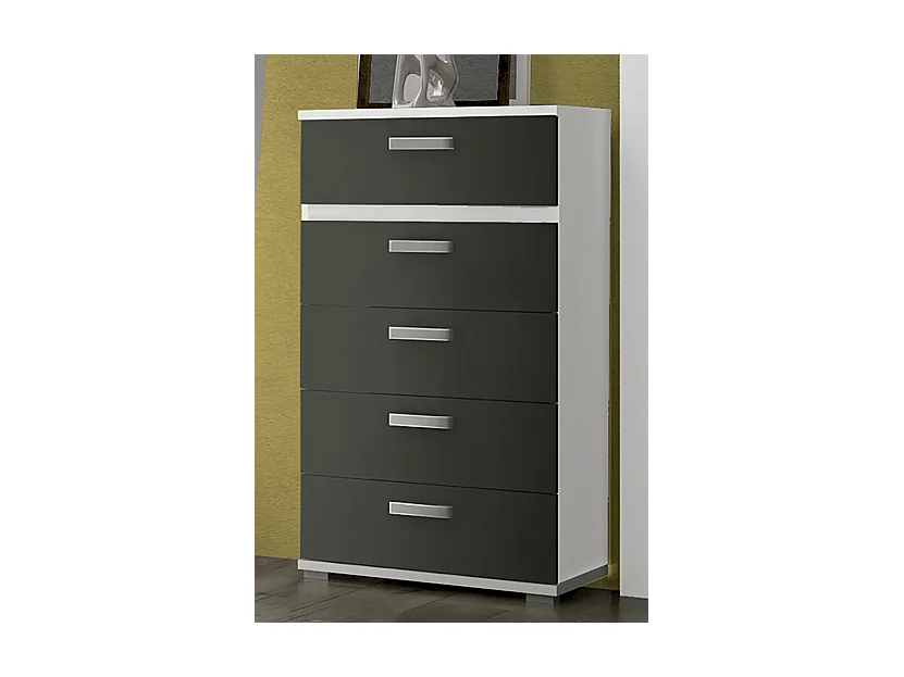 Chiffonnier commode meuble de rangement coloris blanc/graphite- Longueur 60 x Profondeur 39.6 x Hauteur 109.4 cm