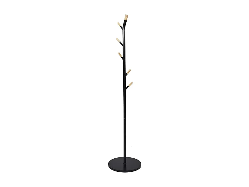FORYA - Porte-Manteaux Noir et Effet Bois 6 Patères