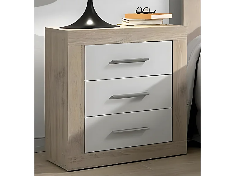 Table de nuit, table de chevet coloris chêne cambrian, blanc - Longueur 50 x Profondeur 34,6 x Hauteur 60 cm