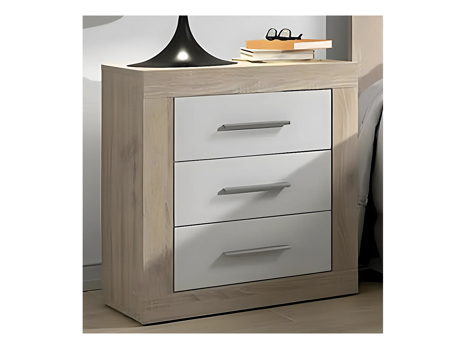 Table de nuit, table de chevet coloris chêne cambrian, blanc - Longueur 50 x Profondeur 34,6 x Hauteur 60 cm