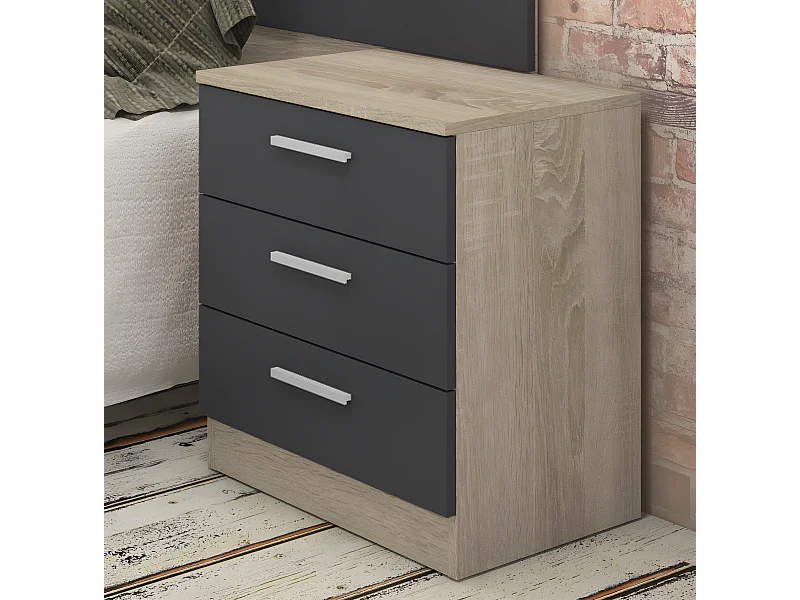 Table de nuit / Table de chevet coloris chêne cambrian/graphite - Longueur 50 x profondeur 34,6 x hauteur 60 cm