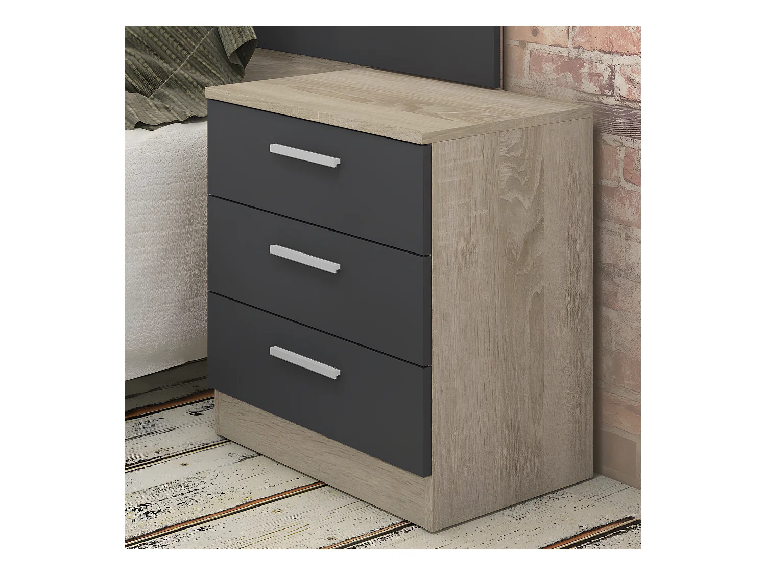 Table de nuit / Table de chevet coloris chêne cambrian/graphite - Longueur 50 x profondeur 34,6 x hauteur 60 cm