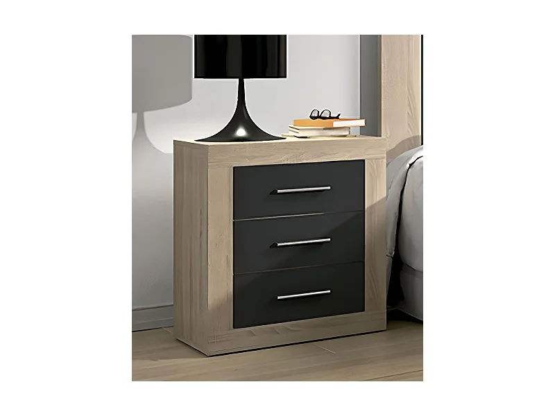 Table de nuit, table de chevet coloris chêne cambrian, graphite - Longueur 50 x Profondeur 34,6 x Hauteur 60 cm