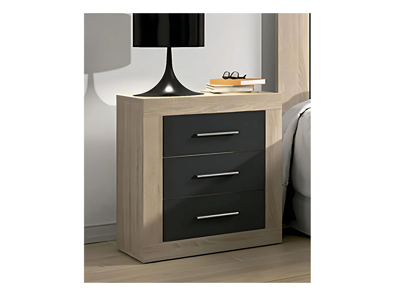 Table de nuit, table de chevet coloris chêne cambrian, graphite - Longueur 50 x Profondeur 34,6 x Hauteur 60 cm