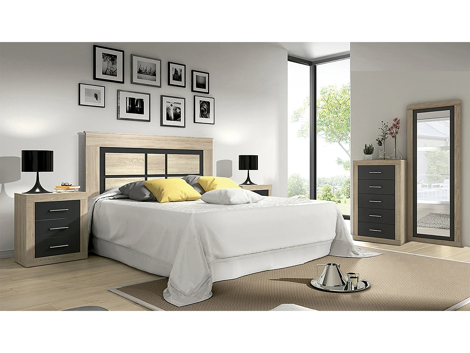 Table de nuit, table de chevet coloris chêne cambrian, graphite - Longueur 50 x Profondeur 34,6 x Hauteur 60 cm