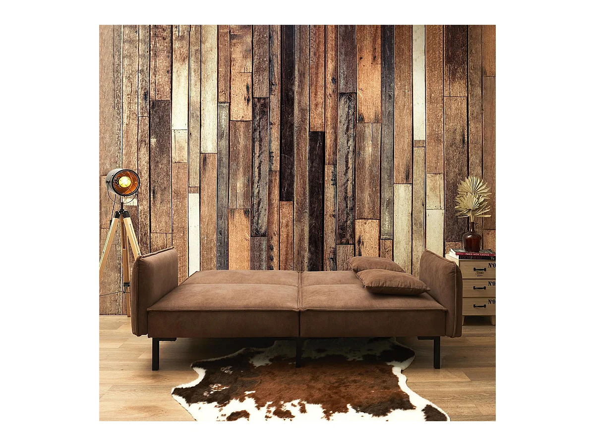 FLIP - Canapé Convertible Bois d'Eucalyptus Tissu Marron