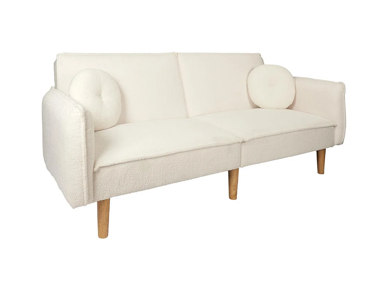 FLIP - Canapé Convertible Bois d'Eucalyptus Tissu Blanc