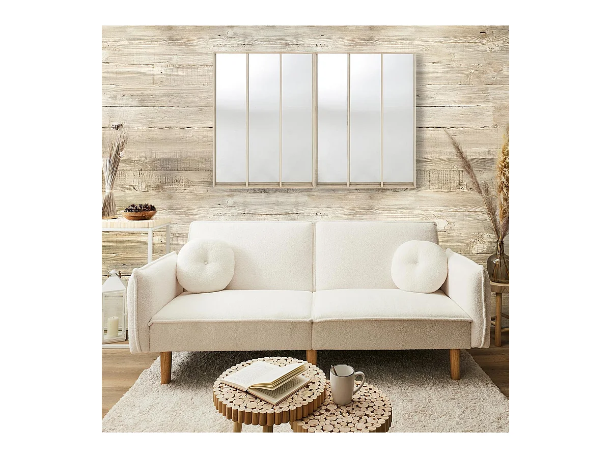 FLIP - Canapé Convertible Bois d'Eucalyptus Tissu Blanc